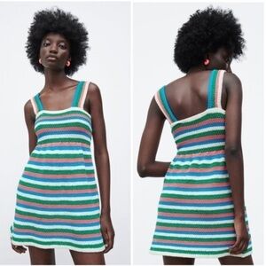 Zara multicolored stripe crochet knit mini dress